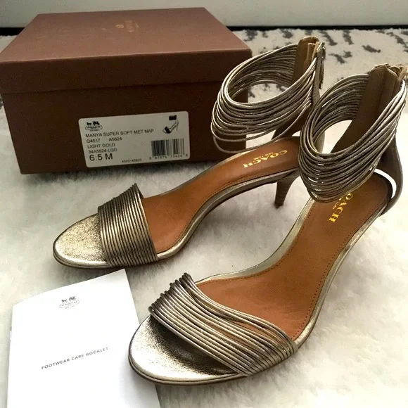 NWT COACH Manya Super Soft Dress Sandals Gold kitten heal size 6.5 metallic - Picture 3 of 11